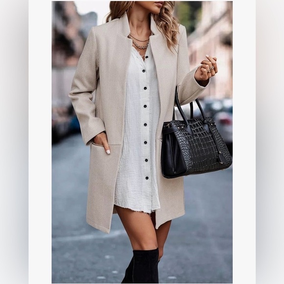 Angashion Jackets & Blazers - Angashion Women’s Coat, Stand Collar Open Front Overcoat with Zipper Pockets